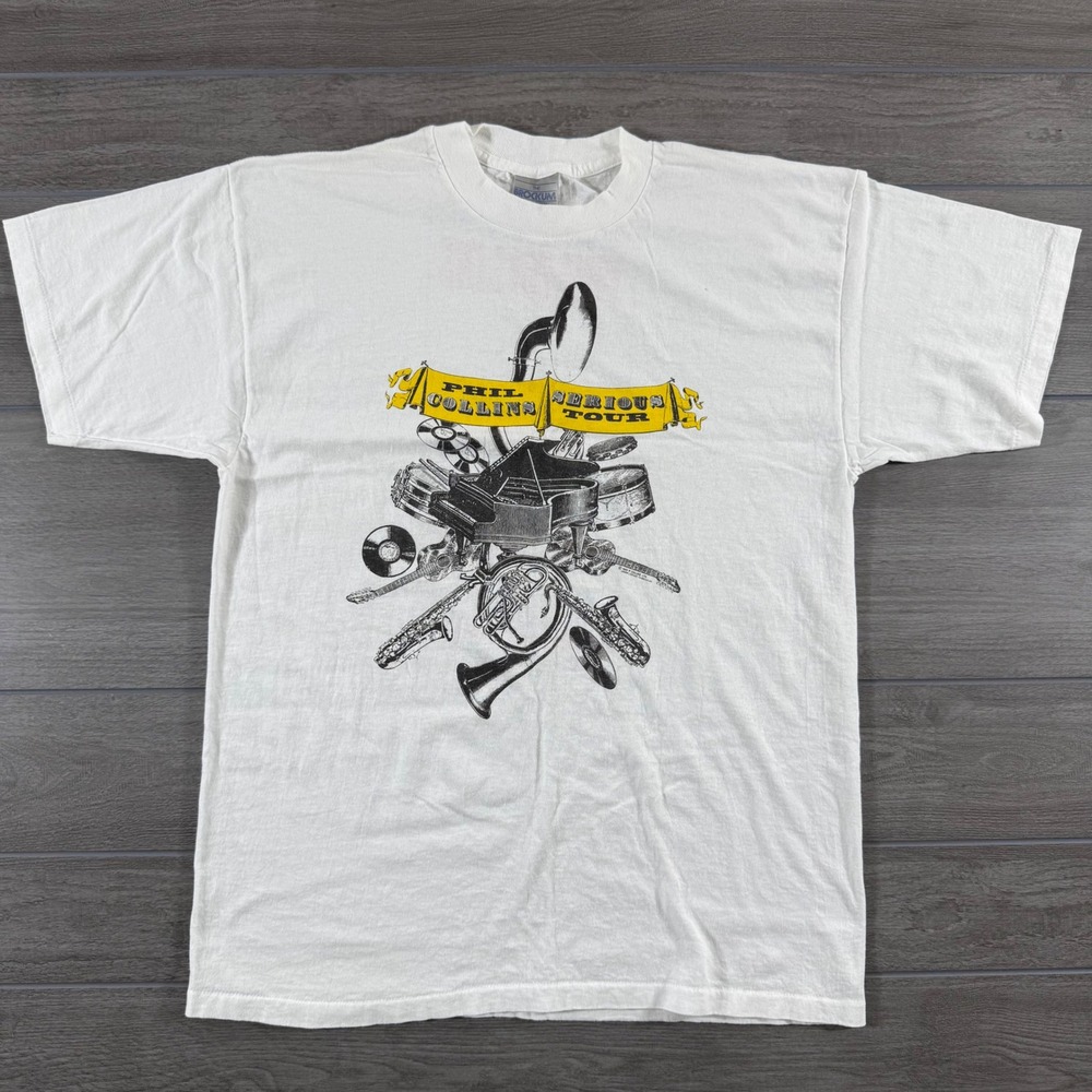 Brockum Phil Collins T-Shirt XL White Vintage 1990 Serious Tour Concert Tee